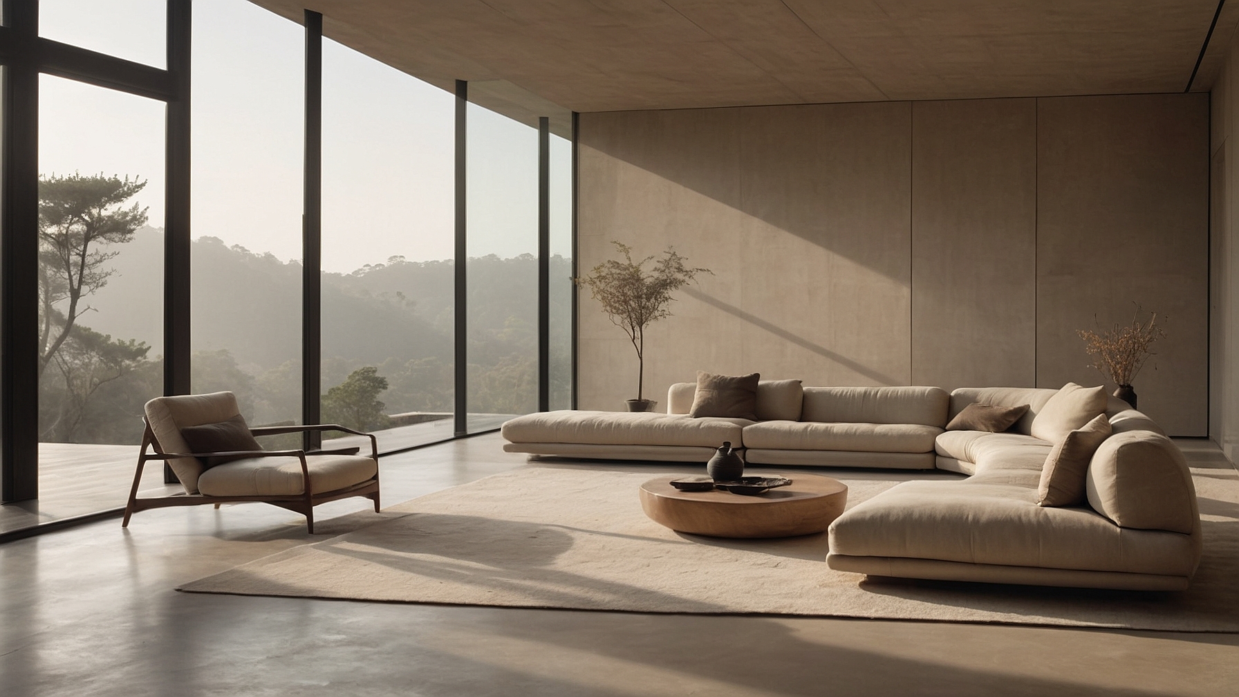 Our relaxing living room with organic tones